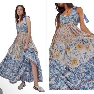 Free People Bluebell Satin Floral Tie-Strap Maxi Dress